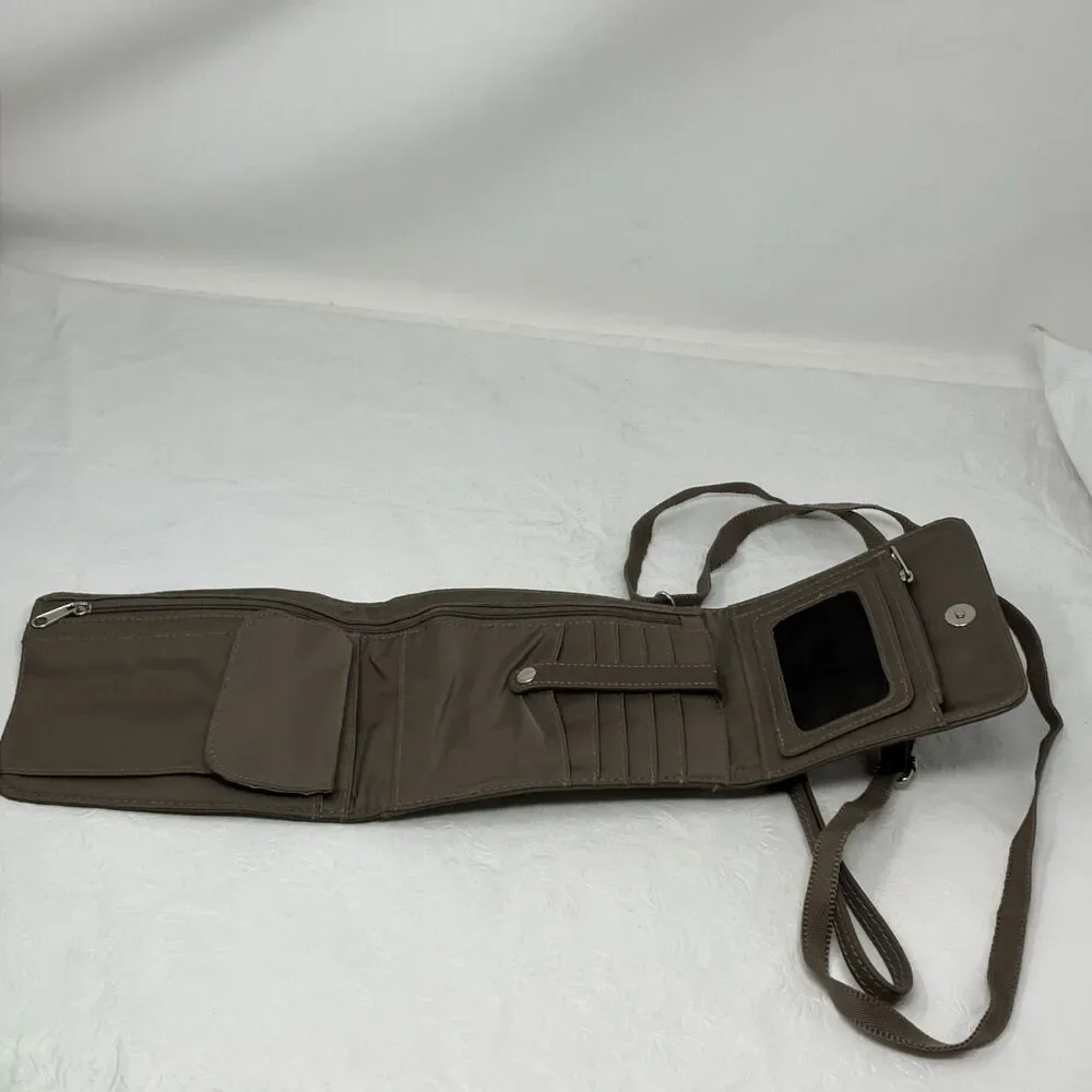 HADAKI Travel Wallet Wristlet Crossbody Strap Purse Bag Brown Taupe Unisex EUC